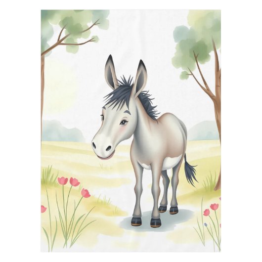 Niedlicher Donkey-Watercolor-Frühling Tischdecke (Vorderseite)