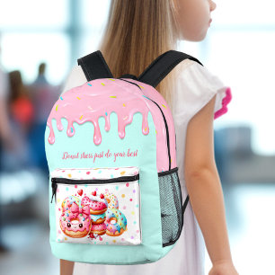 Niedlicher Donut-Tropfen süße Girl Pink Bow Name Bedruckter Rucksack
