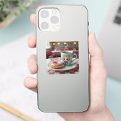 Niedlicher Donut und Kaffee in Retro Diner Aufkleber (Telefon)