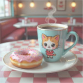 Niedlicher Donut und Kaffee in Retro Diner Aufkleber (Vorderseite)