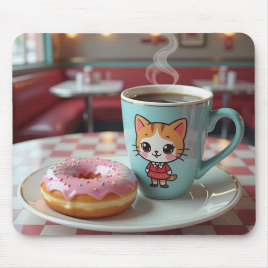 Niedlicher Donut und Kaffee in Retro Diner Mousepad (Vorne)