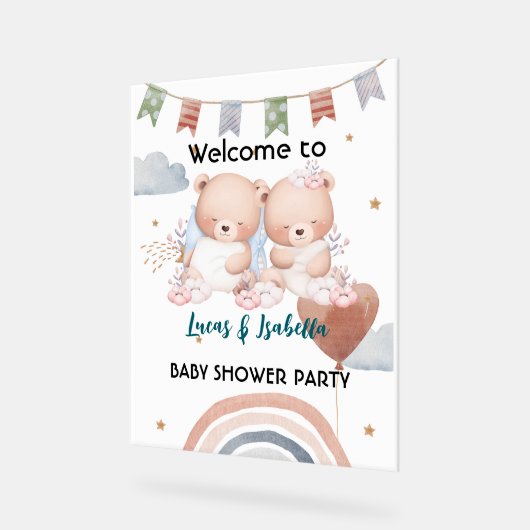 Niedlicher Doppelstar Ballon Babydusche Party Acrylschild (Winkel)