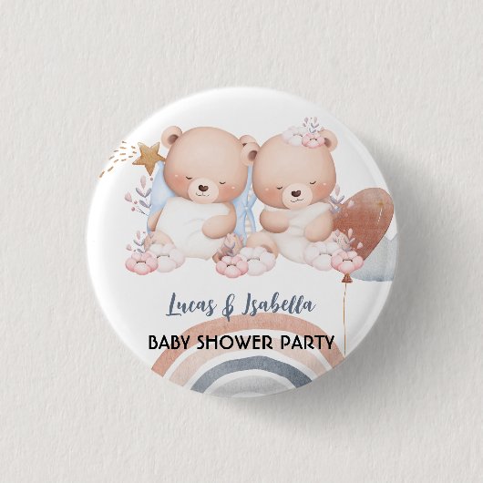 Niedlicher Doppelstar Ballon Babydusche Party Button (Vorderseite)