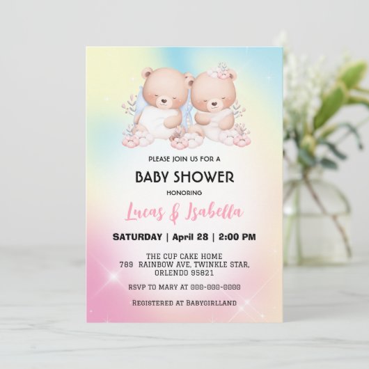 Niedlicher Doppelstar Ballon Babydusche Party Einladung (Stehend Vorderseite)