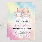 Niedlicher Doppelstar Ballon Babydusche Party Einladung (Vorne/Hinten)