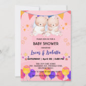 Niedlicher Doppelstar Ballon Babydusche Party Einladung (Vorderseite)