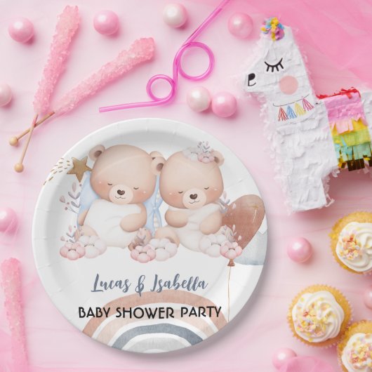 Niedlicher Doppelstar Ballon Babydusche Party Pappteller (Party)