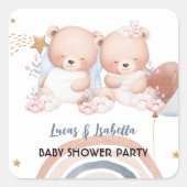 Niedlicher Doppelstar Ballon Babydusche Party Quadratischer Aufkleber (Vorderseite)