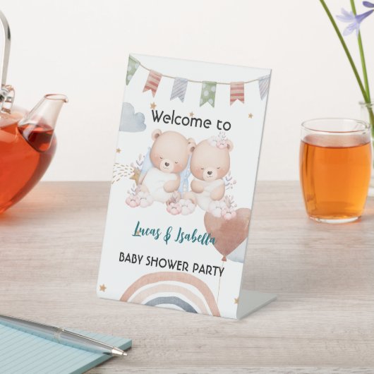 Niedlicher Doppelstar Ballon Babydusche Party Sockelschild (In SItu)