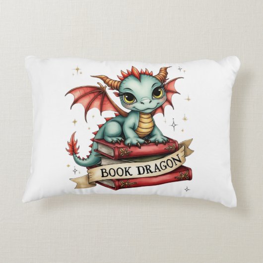 Niedlicher Drache auf Buchdrache Dekokissen (Rückseite)