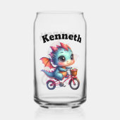 Niedlicher Drache auf einem Fahrrad mit einem hell Dosenglas (Rückseite)