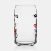 Niedlicher Drache auf einem Fahrrad mit einem hell Dosenglas (Links)