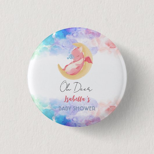 Niedlicher Drache Dinosaurier Regenbogen Ballon Ba Button (Vorderseite)