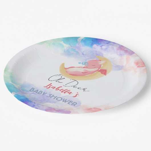 Niedlicher Drache Dinosaurier Regenbogen Ballon Ba Pappteller (Schrägansicht)