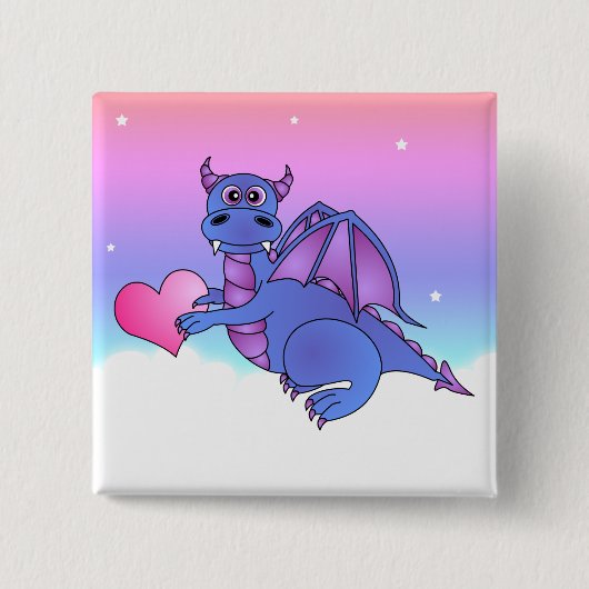 Niedlicher Drache-Herz-Knopf - Rosa - lila Button (Vorderseite)