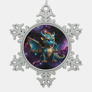Niedlicher Drache im Chibistil Schneeflocken Zinn-Ornament