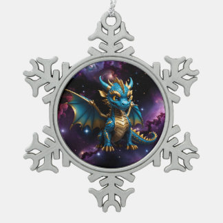 Niedlicher Drache im Chibistil Schneeflocken Zinn-Ornament