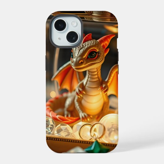 Niedlicher Drache in einer Schmuckbox iPhone 15 Hülle (Rückseite)