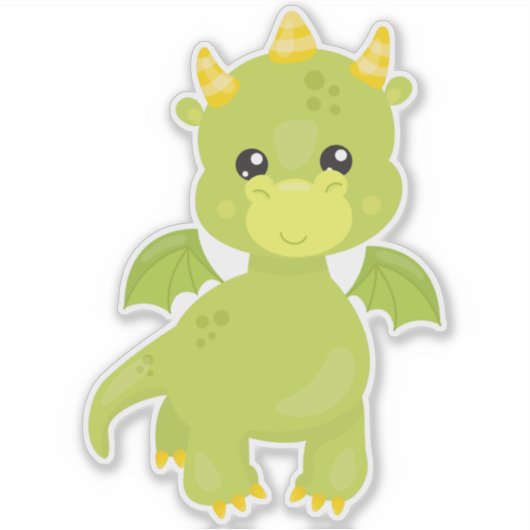 Niedlicher Drache, Kleiner Drache, Grüner Drache, Aufkleber (Vorderseite)