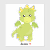 Niedlicher Drache, Kleiner Drache, Grüner Drache, Aufkleber (Blatt)