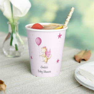 Niedlicher Drache mit Balloon Girl Pink Babydusche Pappbecher