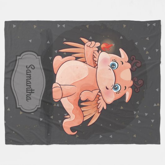 Niedlicher Drache mit feuergrauem und schwarzem Ju Fleecedecke (Vorderseite (Horizontal))