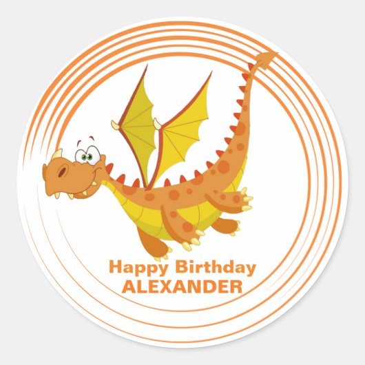 Niedlicher Drache Personalisiert Geburtstag Runder Aufkleber (Vorderseite)