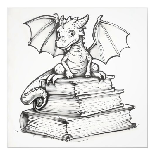 Niedlicher Drache und Bücher Fotodruck (Vorne)