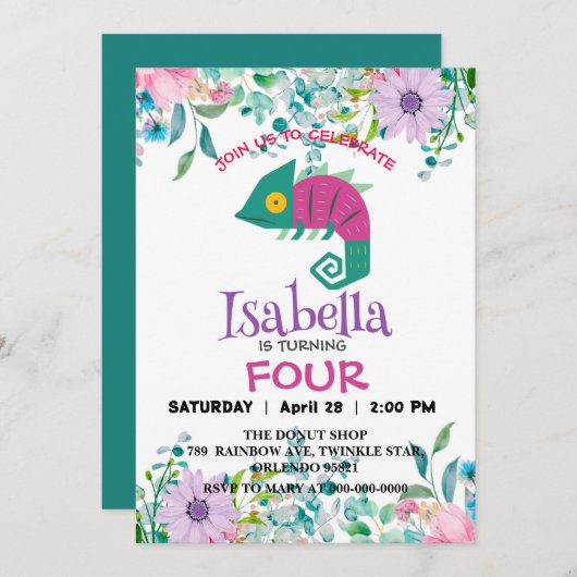 Niedlicher Drachendschungel Tiere Geburtstagskinde Einladung (Vorne/Hinten)