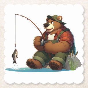 Niedlicher, draussen lebender Bär beim Fischen Untersetzer
