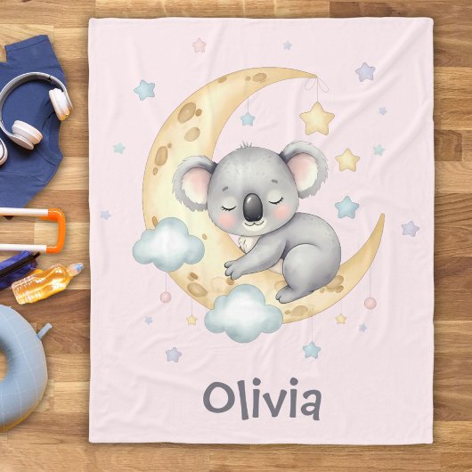 Niedlicher Dreamy Koala auf der Crescent Moon Girl Fleecedecke