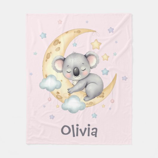 Niedlicher Dreamy Koala auf der Crescent Moon Girl Fleecedecke (Vorderseite)