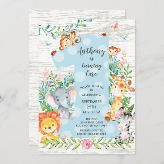Niedlicher Dschungel Big One Boys Einladung zum Ge (Vorne/Hinten)