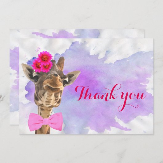 Niedlicher Dschungel der Giraffe Tierwatercolor Dankeskarte (Vorne/Hinten)