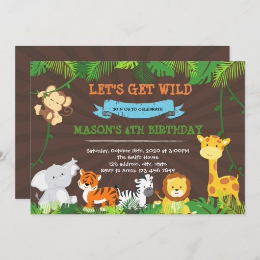 Niedlicher Dschungel-Geburtstagsfeier Einladung (Vorne/Hinten)