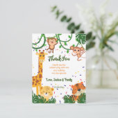 Niedlicher Dschungel Safari Tier-Party Dank Karte (Stehend Vorderseite)