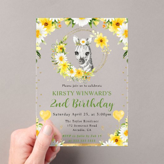 Niedlicher Dschungel Zebra Kindergeburtstag Acryleinladungen (Insitu (Handheld))