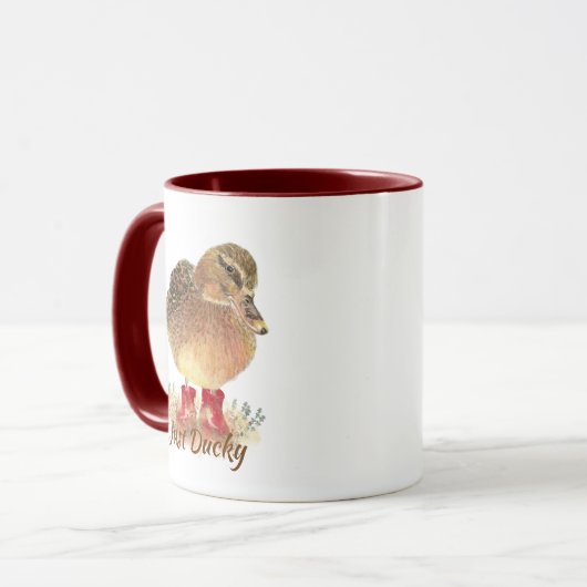 Niedlicher Duck Fun Zitat "Just Ducky" Tasse (Vorderseite Links)