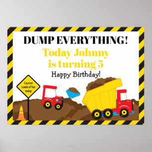 Niedlicher Dump Truck und Digger Geburtstagsposter Poster