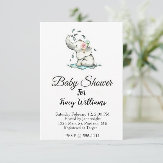 Niedlicher DuschElefant Einladung (Stehend Vorderseite)