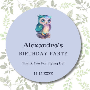 Niedlicher Dusty Blue Owl Kindergeburtstag Vielen  Runder Aufkleber