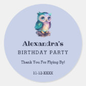 Niedlicher Dusty Blue Owl Kindergeburtstag Vielen Runder Aufkleber (Vorderseite)