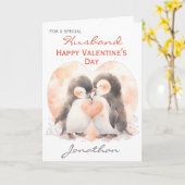 Niedlicher Ehemann Penguin Liebe Valentinstag Karte (Gelbe Blume)