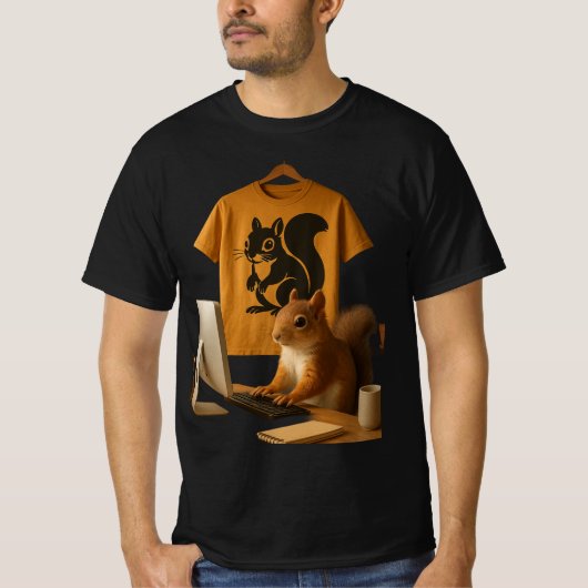 Niedlicher Eichhörnchen und Laptop-Grafik-T - Shir T-Shirt (Vorderseite)