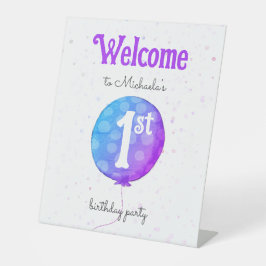 Niedlicher einfacher Ballon 1. Geburtstag Willkomm Sockelschild