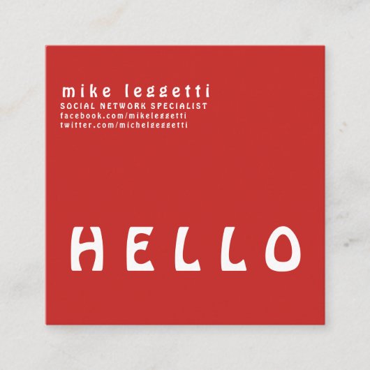 Niedlicher einfacher mutiger Rot-HALLO Quadratische Visitenkarte (Vorderseite)