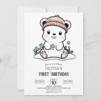 Niedlicher einfacher Polar Bär 1. Geburtstag digit Einladung