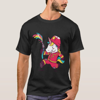 Niedlicher Einhorn-Feuerwehrmann-Cartoon Regenboge T-Shirt