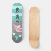 Niedlicher Einhorn Glitzer Aquamarin Herz Kinder P Skateboard (Vorderseite)
