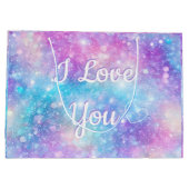 Niedlicher Einhorn Glitzer I Liebe Sie Personalisi Große Geschenktüte (Rückseite)